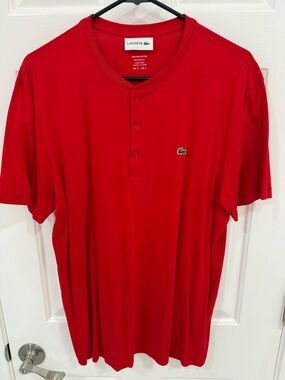 Lacoste Men’s Red Short-Sleeve Henley Polo with Crocodile Logo